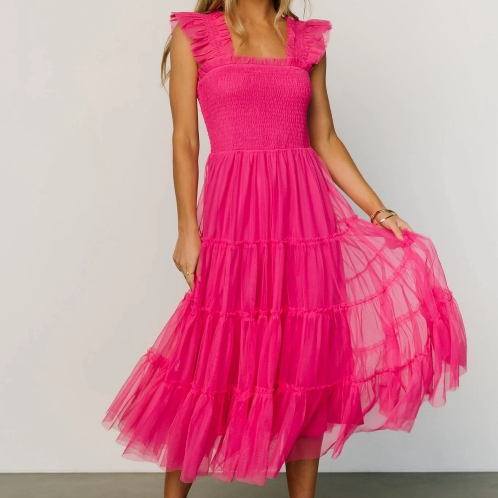 Baltic Born Hot Pink Tiered Midi Dress